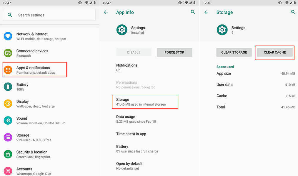 Clear Cache of Settings App On Android