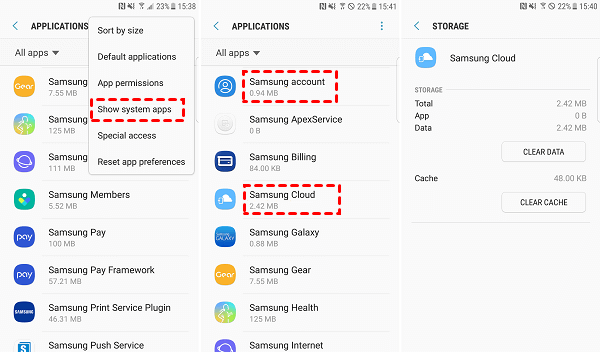 Clear Cache and Data Of Samsung Cloud and Samsung Account