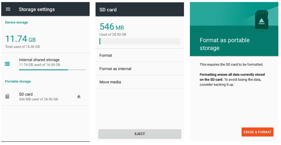 Erase Data From SD Card Using Settings