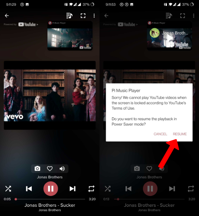 YouTube background without premium using Pi Music Player
