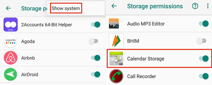 Check Storage Permissions For Calendar Storage