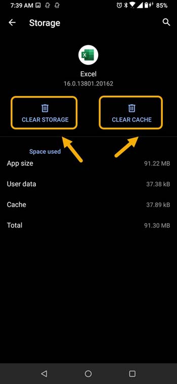 Clear Cache and Clear Data Of Excel App on Android