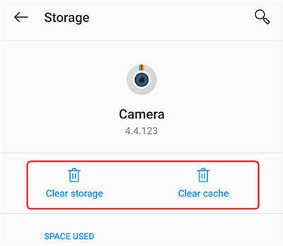 Clear Cache and Clear Storage of Camera App
