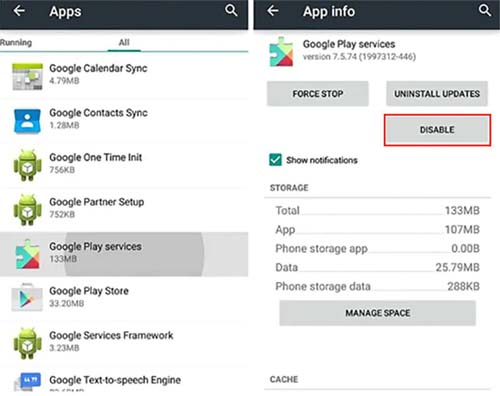 Disable Google Play Services