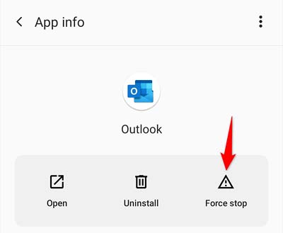 Force Stop Outlook App