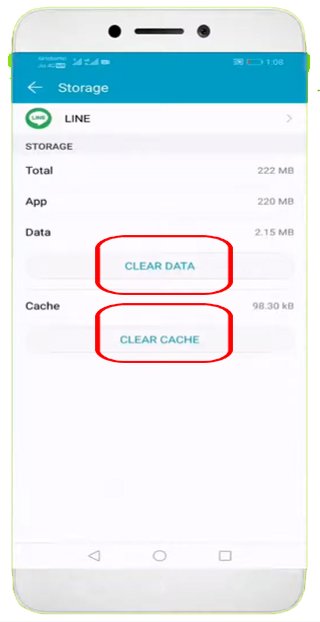 Clear Cache and Clear Data Of Line App