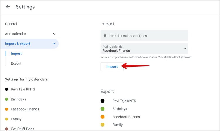 Step 10 - Importing Birthdays From Facebook To Google Calendar