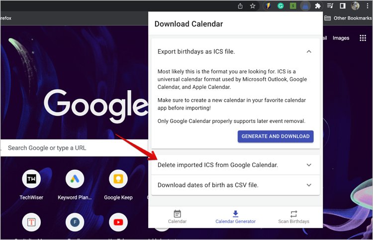 Step 2 - Delete and Update Facebook Birthdays in Google Calendar