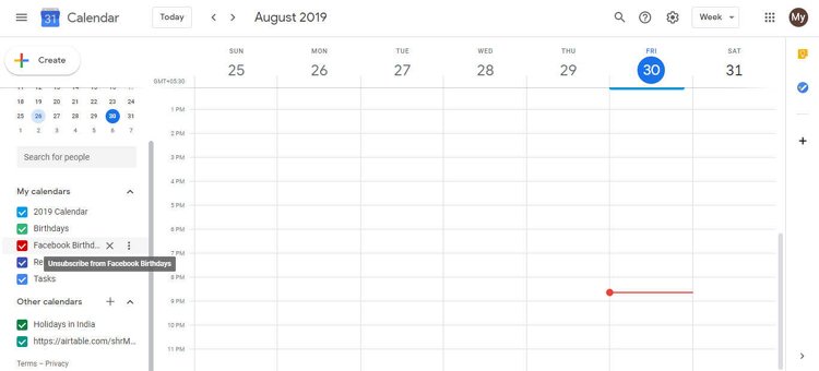 Unsync Facebook birthday events from Google calendar