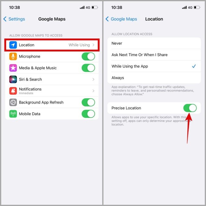 Enable Precise Location Feature For Google Map To Fix Rerouting Issue on iPhone