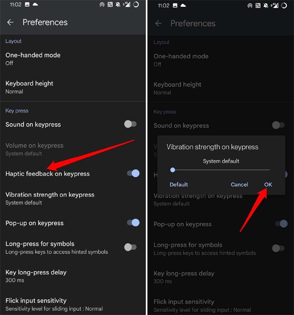 Increase Vibration Strength on the Keypress