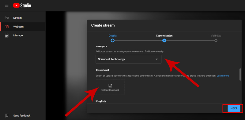 Select the thumbnail and category