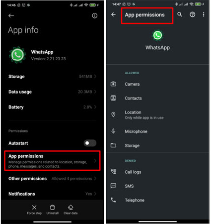Allow All Permissions For WhatsApp