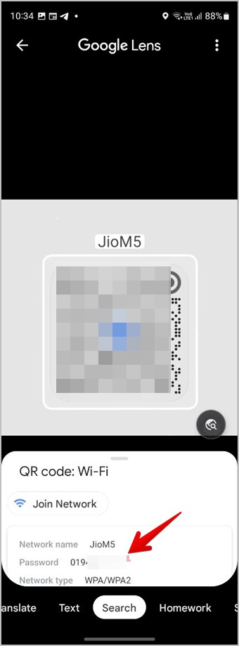 Scan Samsung Wifi QR Code via Google Lens to View Password