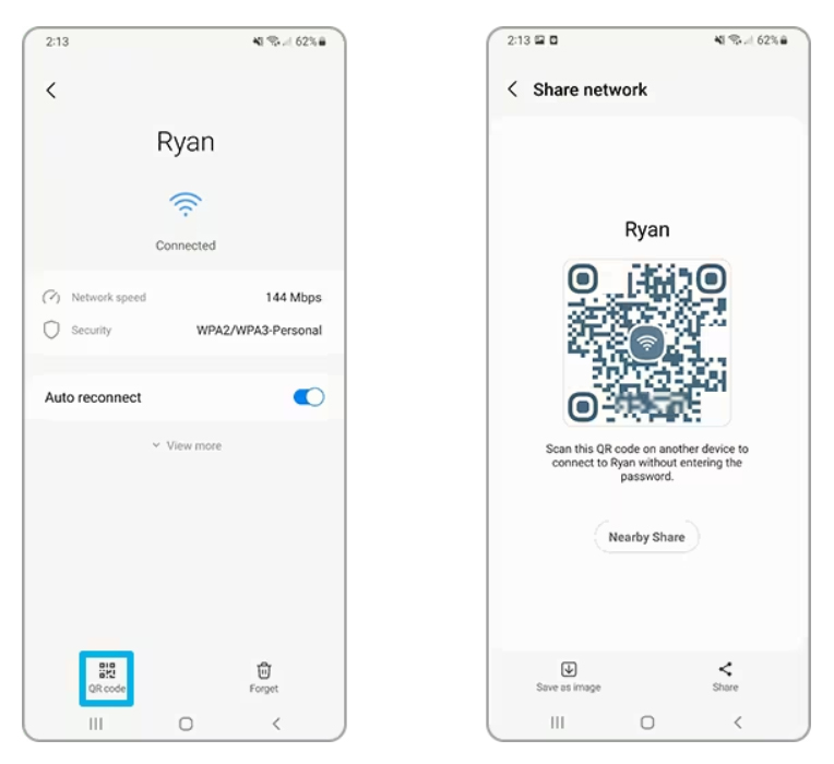 Share wifi password on Samsung phone with QR code