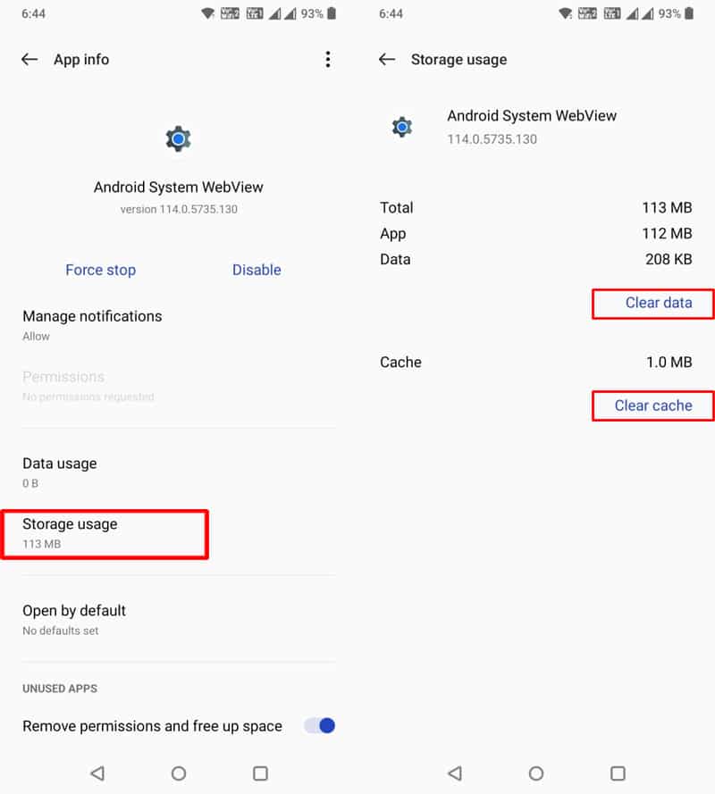Clear Cache and Clear Data of Android System WebView