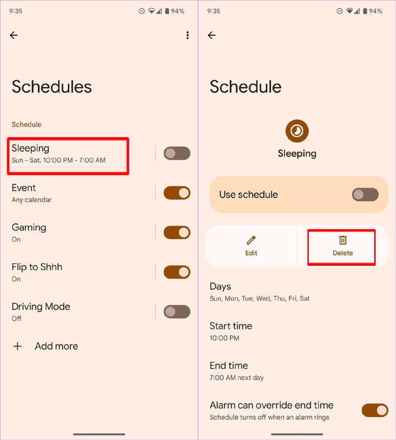 Edit or Delete Do Not Disturb Schedule