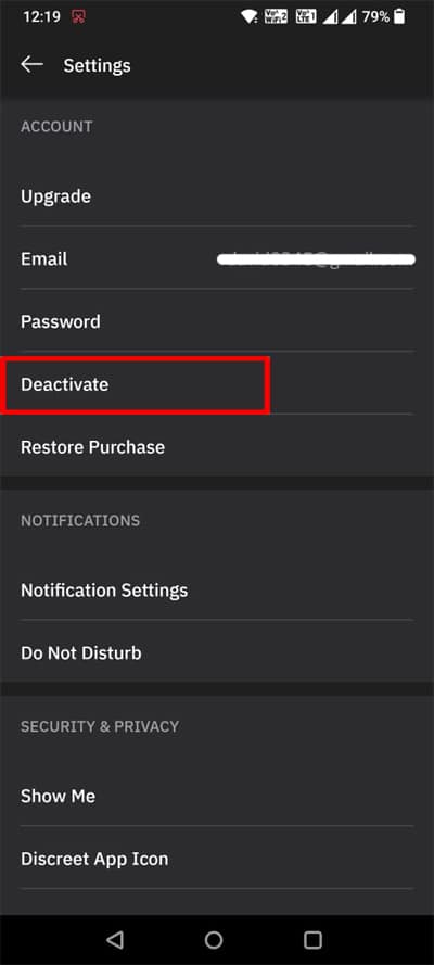 Tap Deactivate On Grindr App