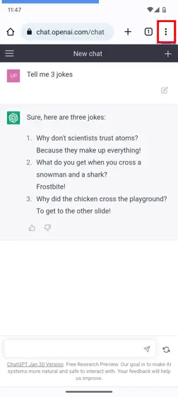 Tap on 3 vertical dots