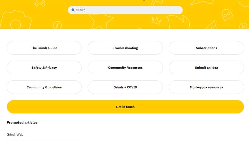 Tap on Get In Touch On Grindr Support Page