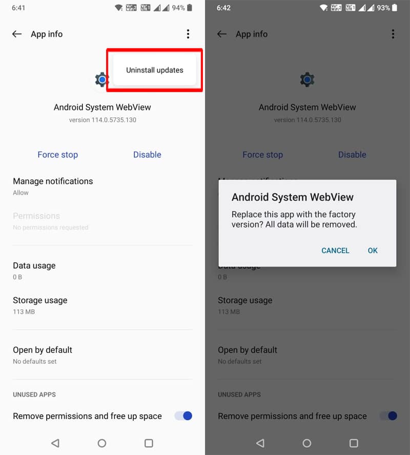Uninstall Updates For Android System WebView