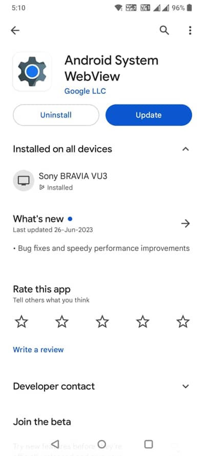 Update Android System WebView