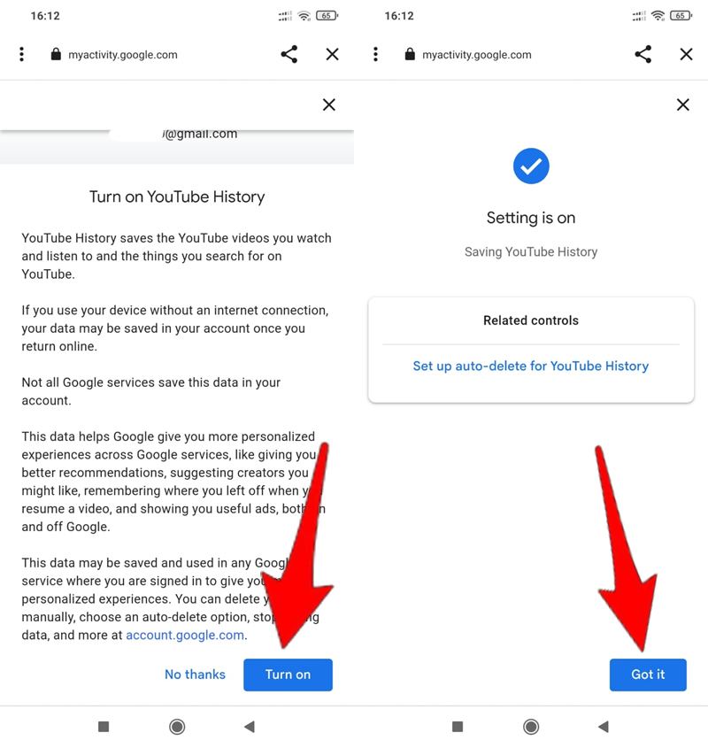 Enable YouTube Watch History On YouTube App