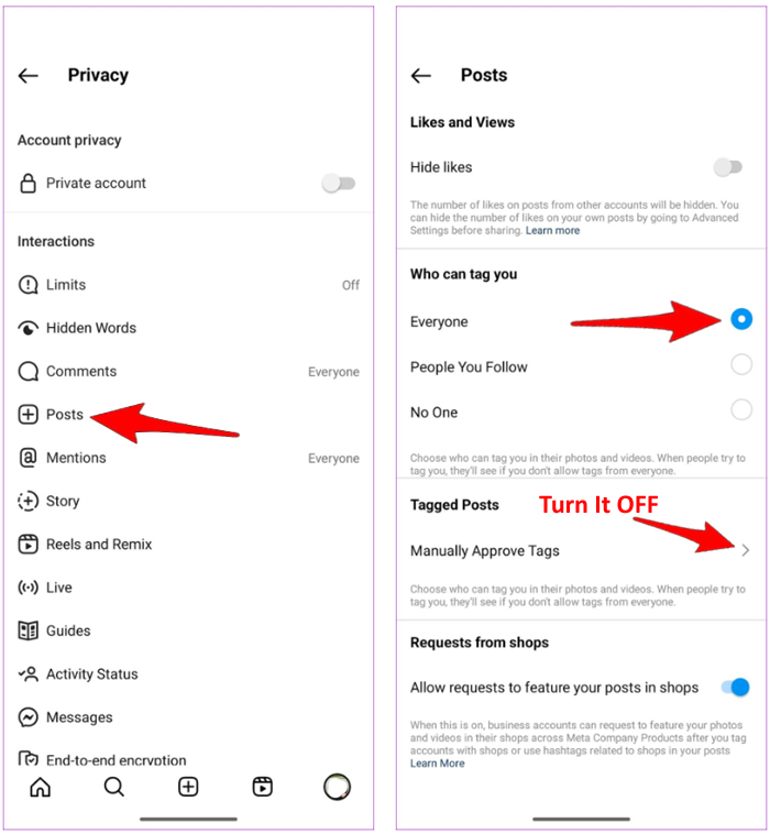Allow Tags From Everyone On Instagram and Turn OFF Manually Approve Tags
