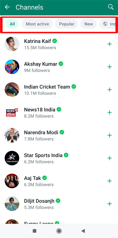 Channel List On WhatsApp