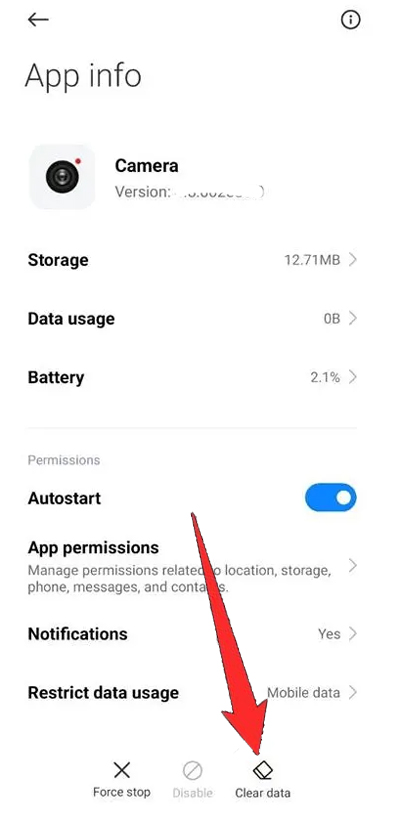 Clear Data of Camera app on Redmi Note 10 Pro