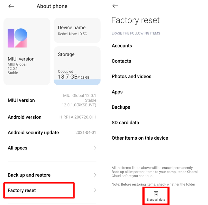 Factory Reset Redmi Note 10 Pro Max
