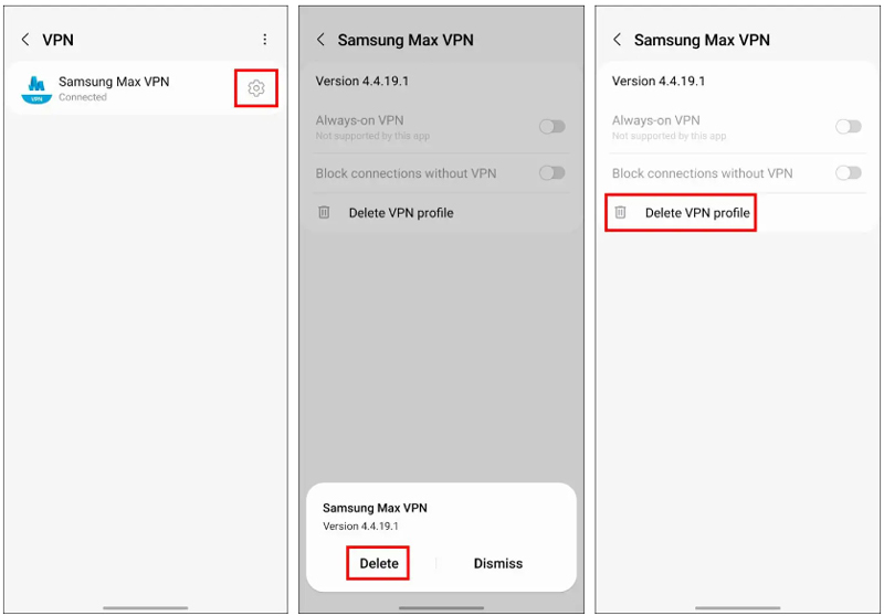 Delete VPN Profile to Disable Key Symbol on Samsung Phones