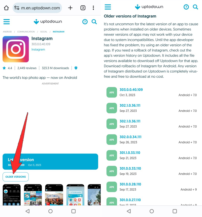 Install Older Version of Instagram app