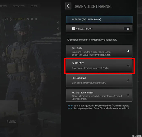 Change Game Voice Channel Settings In MW3