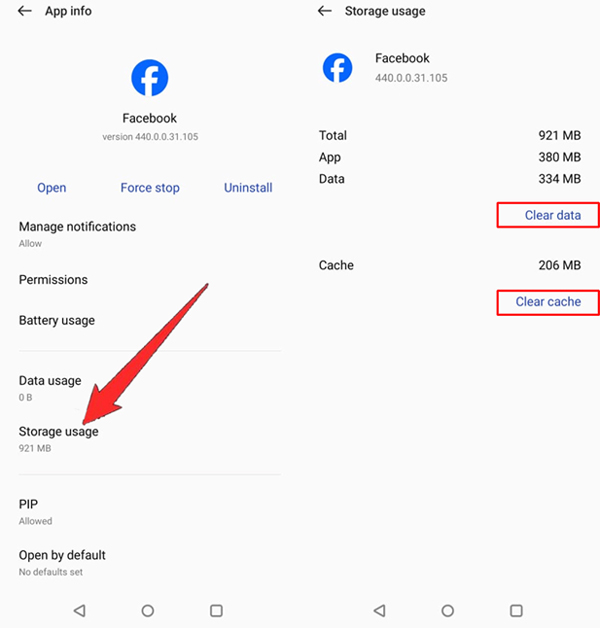 Clear Cache and Clear Data of Facebook App