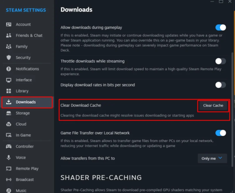 Clear Download Cache In Steam
