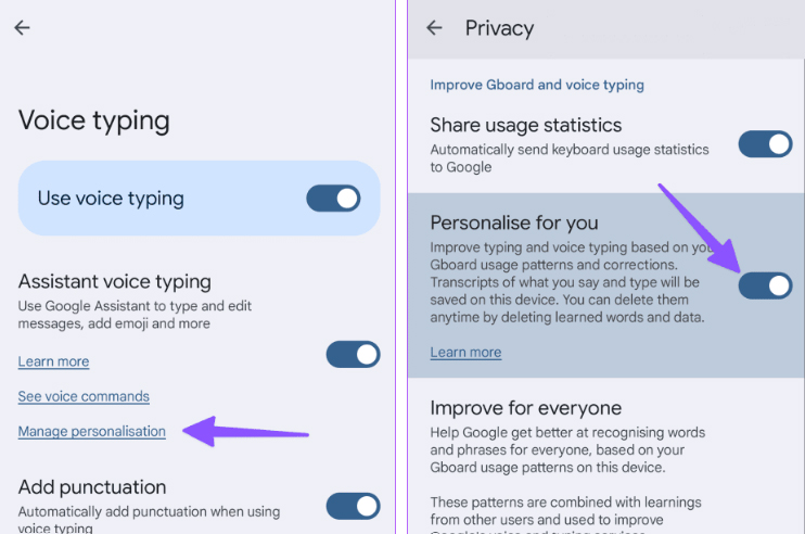 Enable Voice Typing Personalization