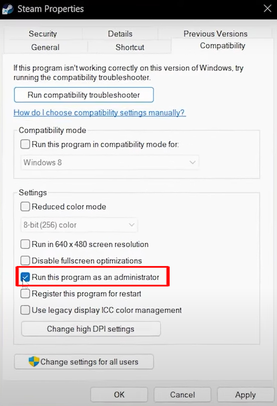 Run Steam as an Administrator