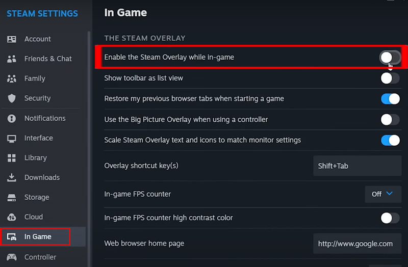 Turn off Steam Overlay