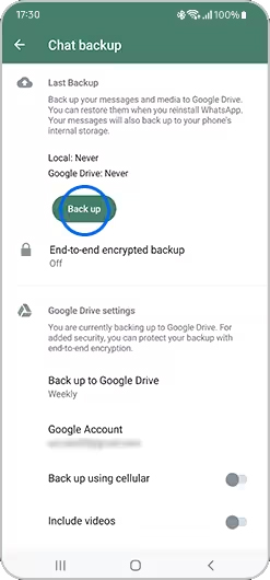 Backup WhatsApp Chats on current Android