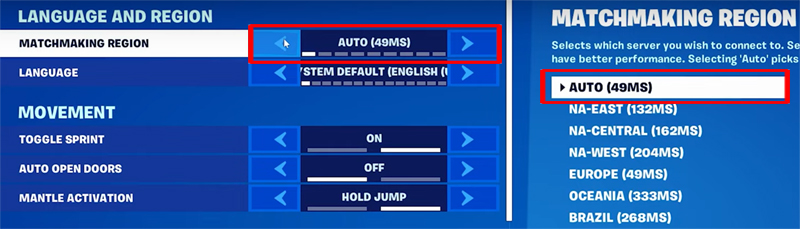 Change The Region In The Fortnite Game