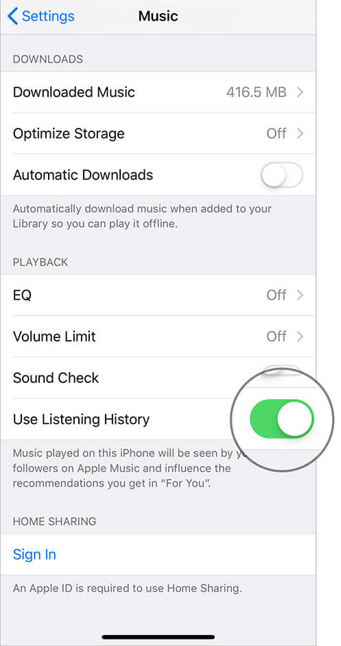 Enable Listening History on Apple Music on iOS