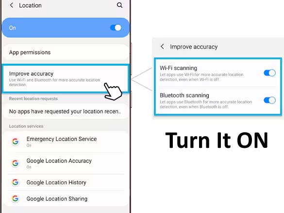 Enable Wi-Fi Scnning and Bluetooth Scanning on Samsung S24