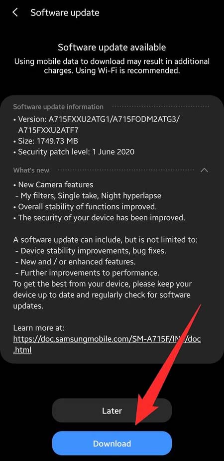 Update Samsung Galaxy A71 Software