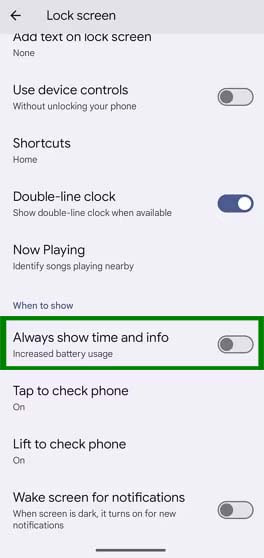 Always show time and info