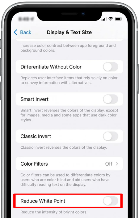 Disable “Reduce White Point” on iPhone