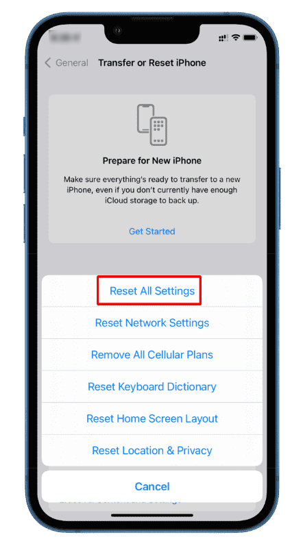 Reset All Settings on iPhone